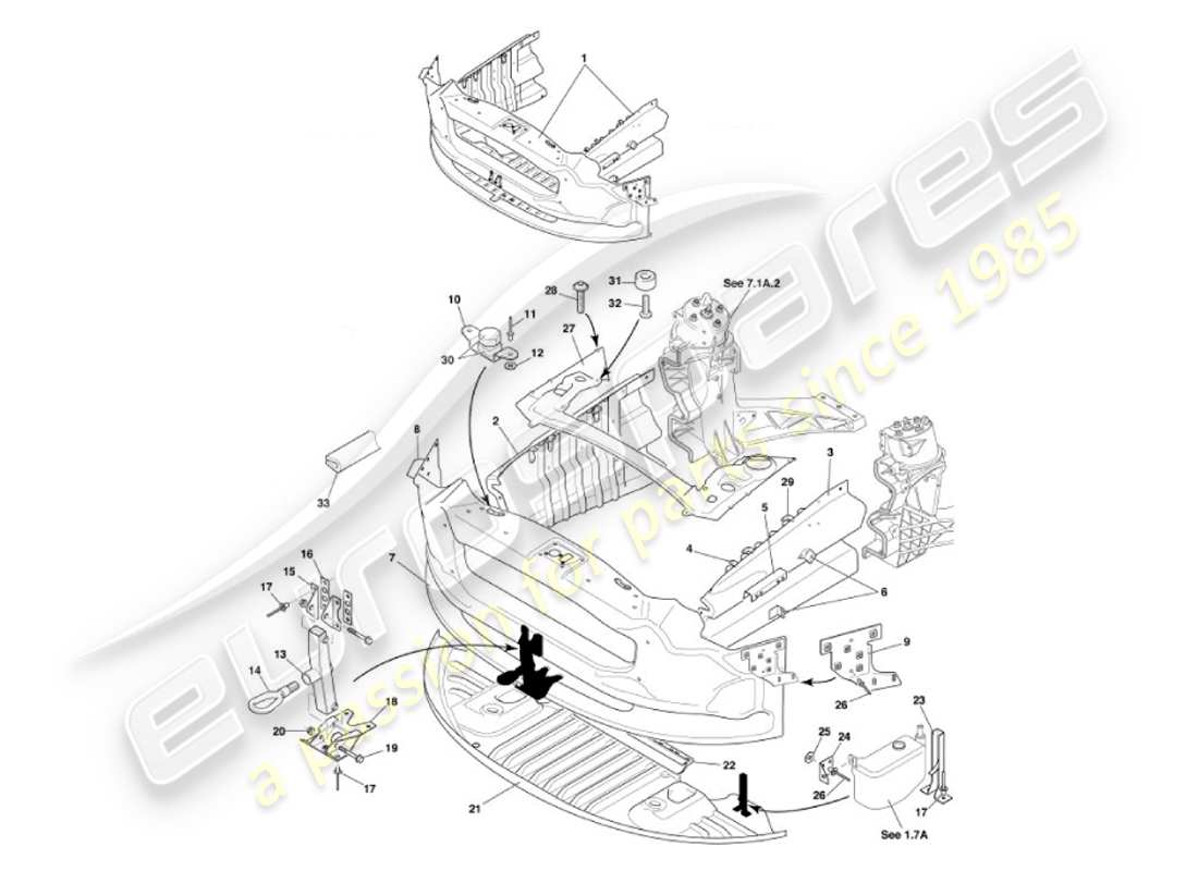 aston martin vanquish (2007) estructura de impacto frontal diagrama de piezas
