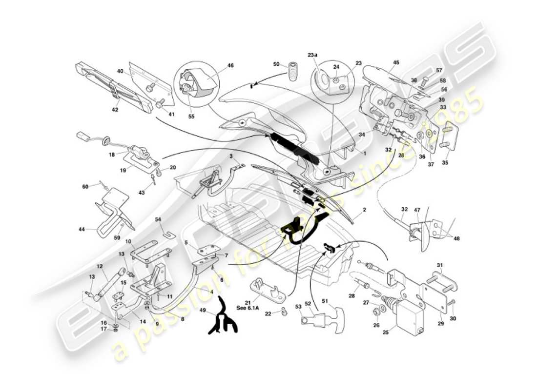 aston martin vanquish (2007) tapa del maletero diagrama de piezas