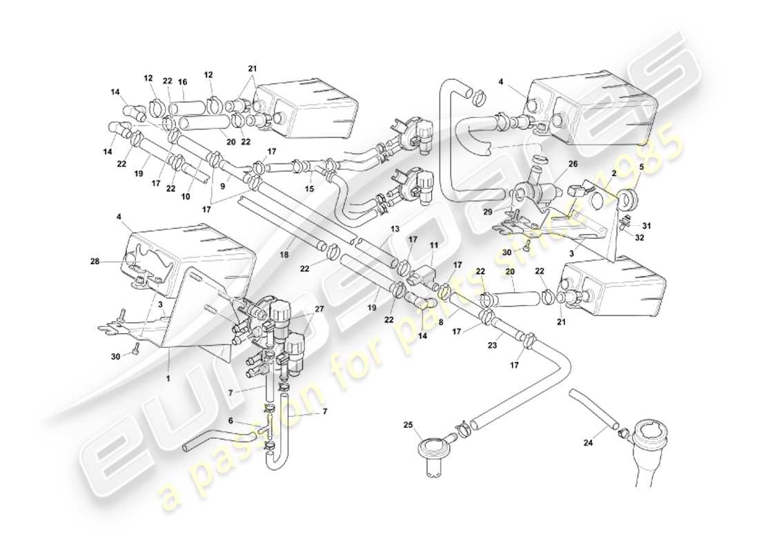 aston martin db7 vantage (2002) sistema de emisión evaporativa, diagrama de piezas del derecho de vía