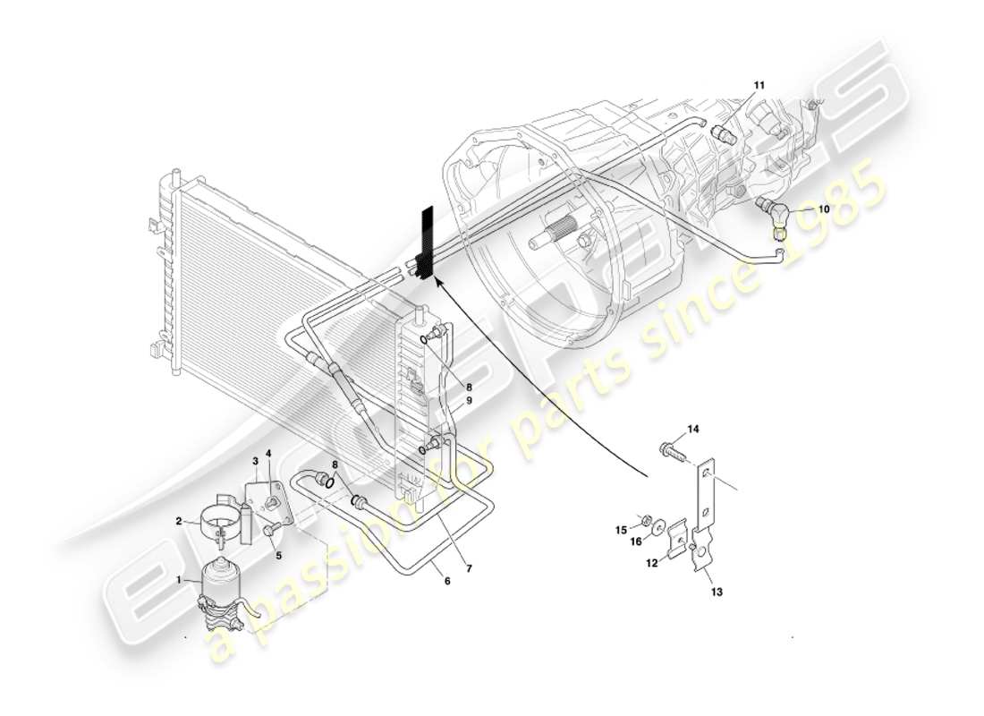 aston martin db7 vantage (2002) transmisión manual, diagrama de piezas de refrigeración de la caja de cambios