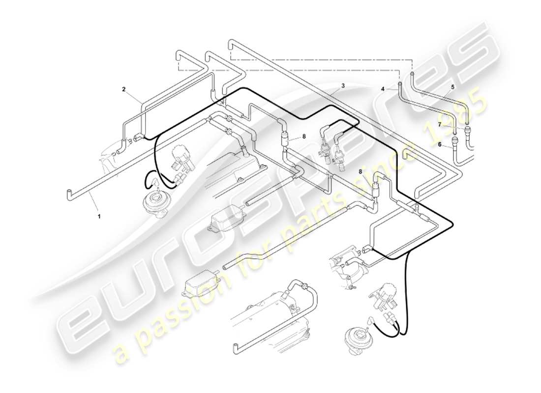 aston martin db7 vantage (2002) sistema de vacío, diagrama de piezas del motor