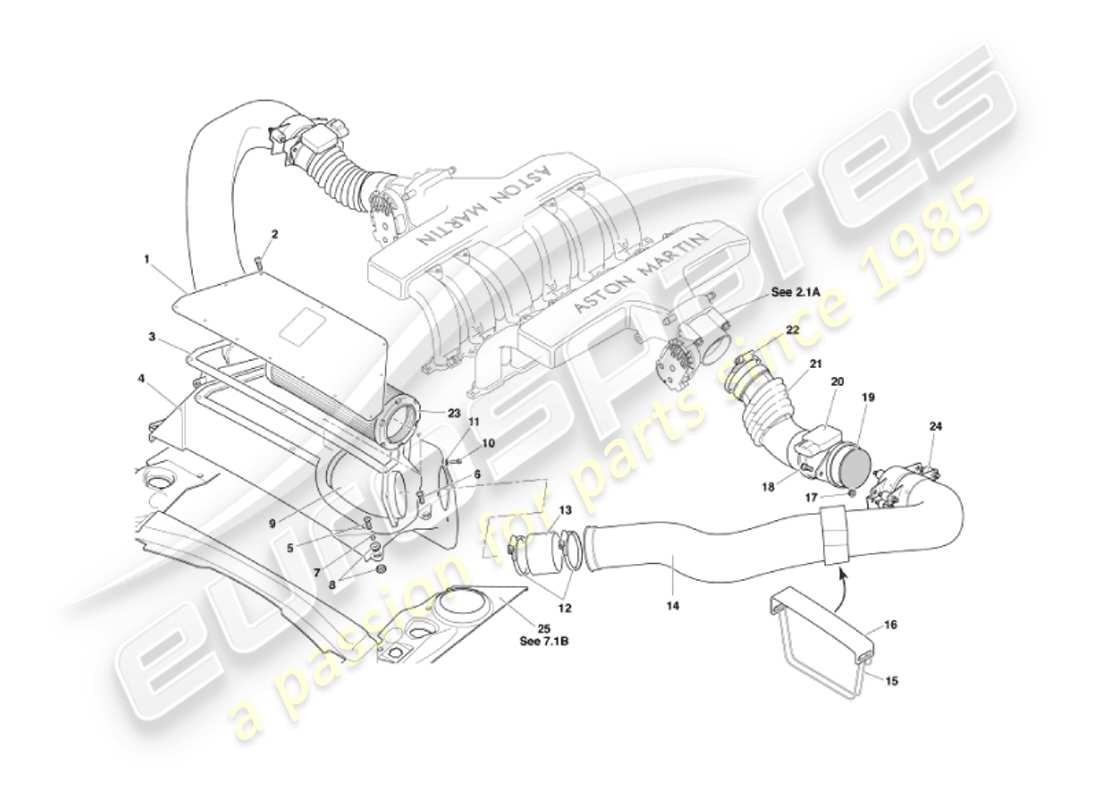 aston martin vanquish (2007) diagrama de piezas de filtros de aire y sensores maf