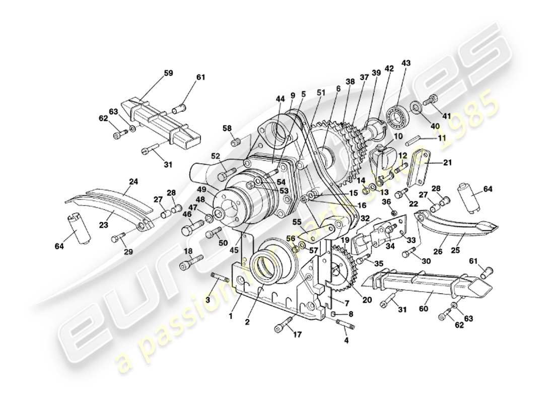 aston martin v8 coupe (1999) diagrama de piezas de caja de distribución, bomba de agua y ruedas dentadas