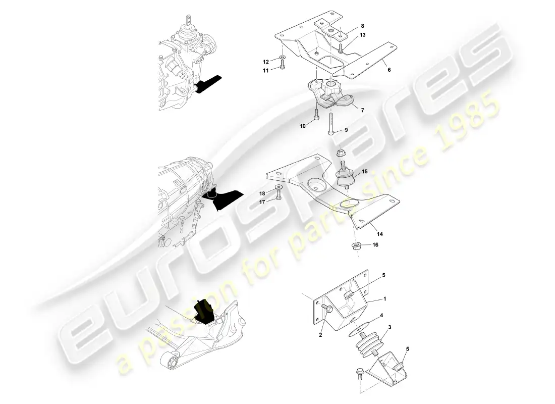 aston martin db7 vantage (2003) diagrama de piezas de soportes del motor
