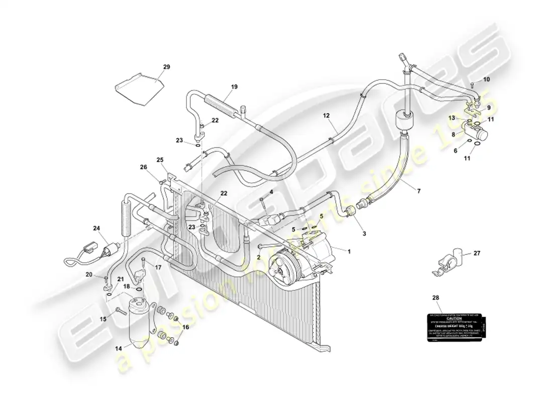 aston martin db7 vantage (2003) diagrama de piezas de instalación del compartimento del motor