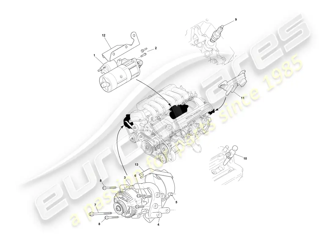 aston martin db7 vantage (2003) diagrama de piezas de los componentes eléctricos del motor