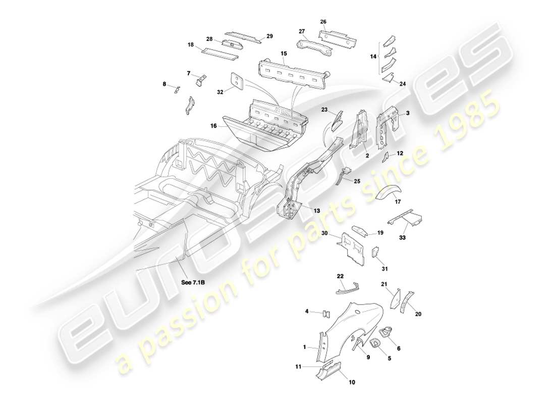 aston martin db7 vantage (2003) paneles de extremo trasero, diagrama de piezas de volante