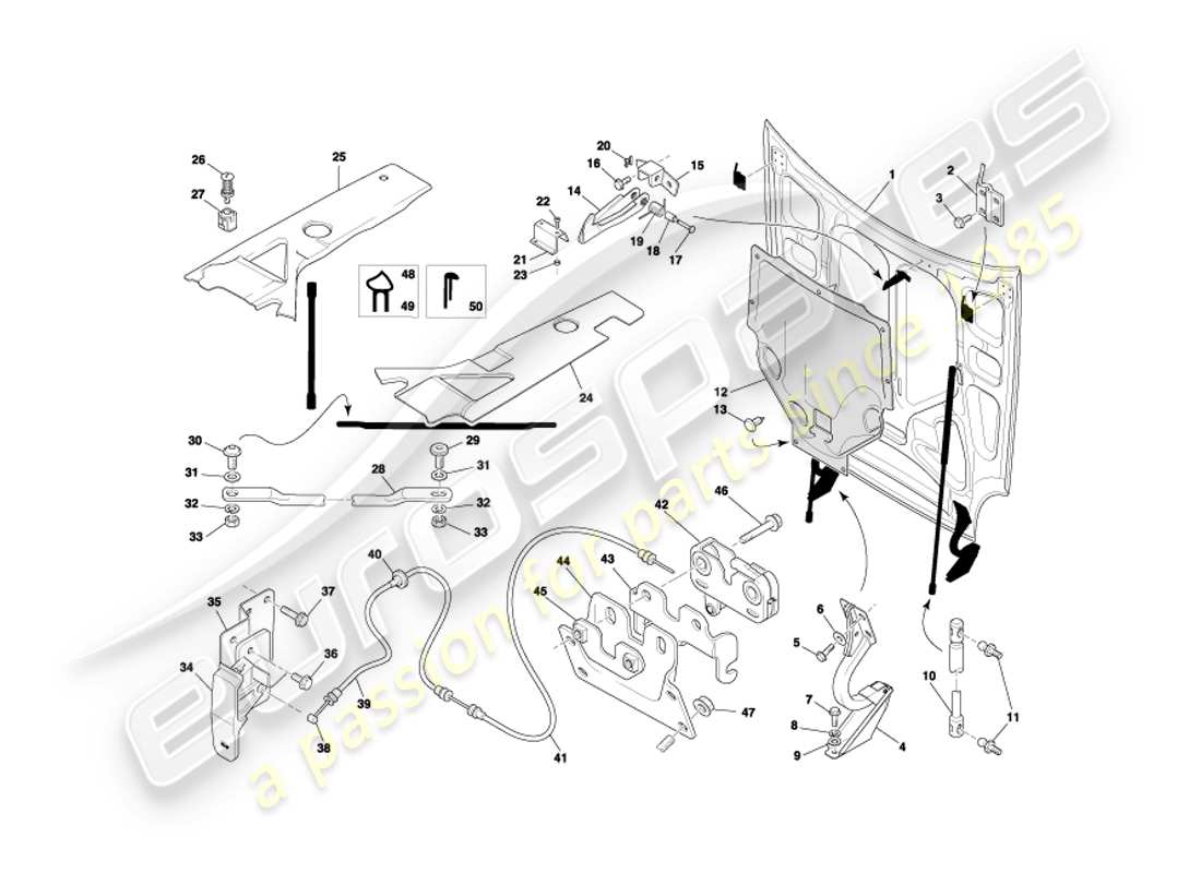 aston martin db7 vantage (2003) diagrama de piezas del capó