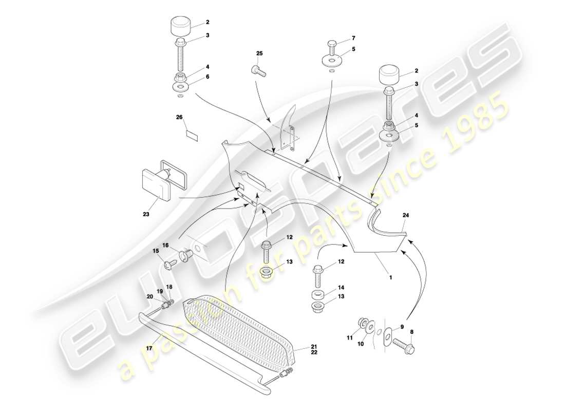 aston martin db7 vantage (2003) diagrama de piezas de las alas delanteras