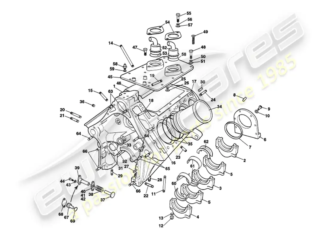 aston martin v8 volante (1997) bloque cilíndrico diagrama de piezas