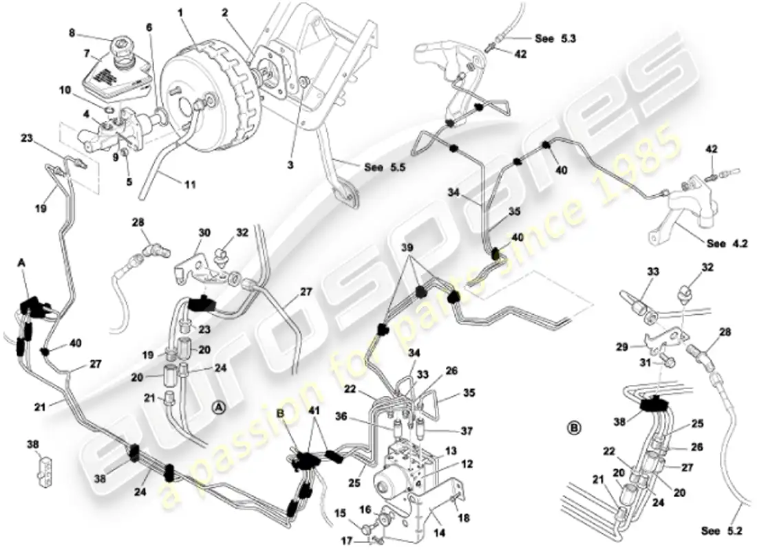 aston martin vanquish (2001) refuerzo de freno y modulador diagrama de piezas