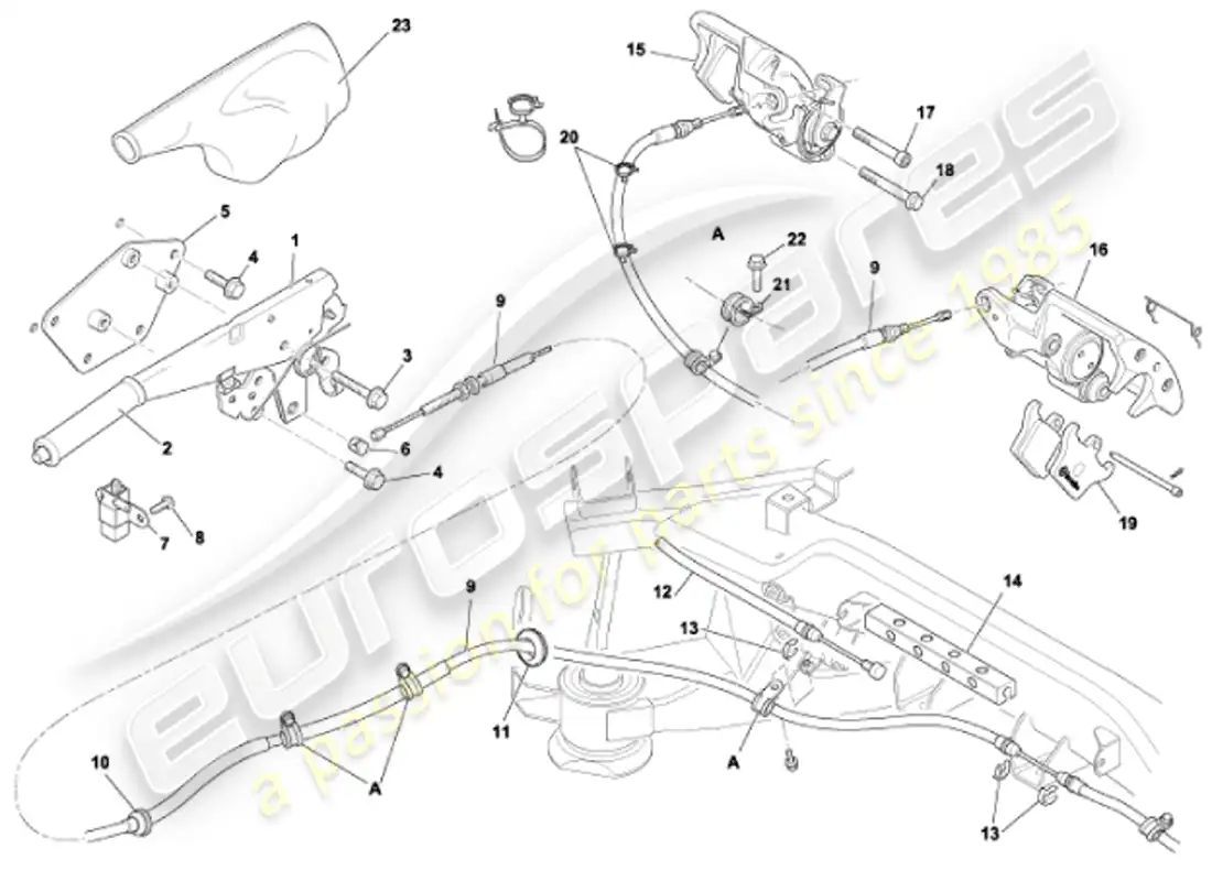 aston martin vanquish (2001) freno de mano diagrama de piezas