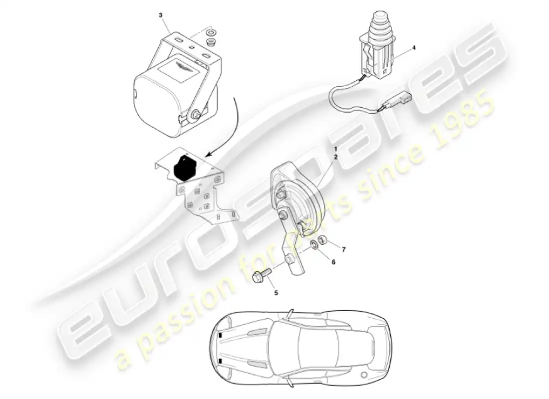 aston martin vanquish (2001) componentes debajo del capó diagrama de piezas