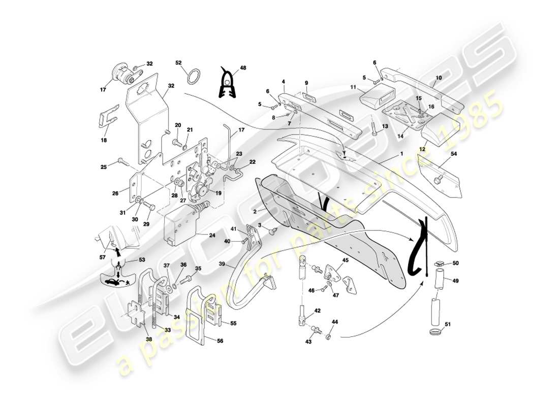 aston martin db7 vantage (2000) diagrama de piezas de la tapa del maletero