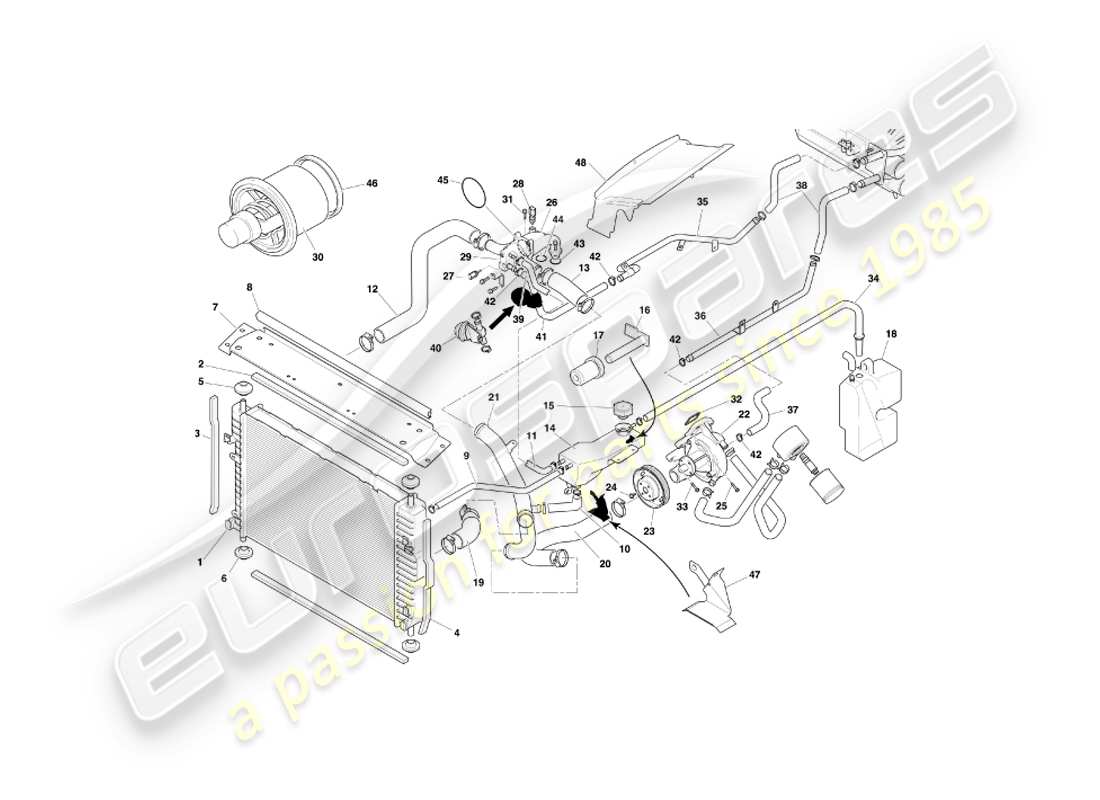 aston martin db7 vantage (2000) diagrama de piezas del sistema de refrigeración por agua