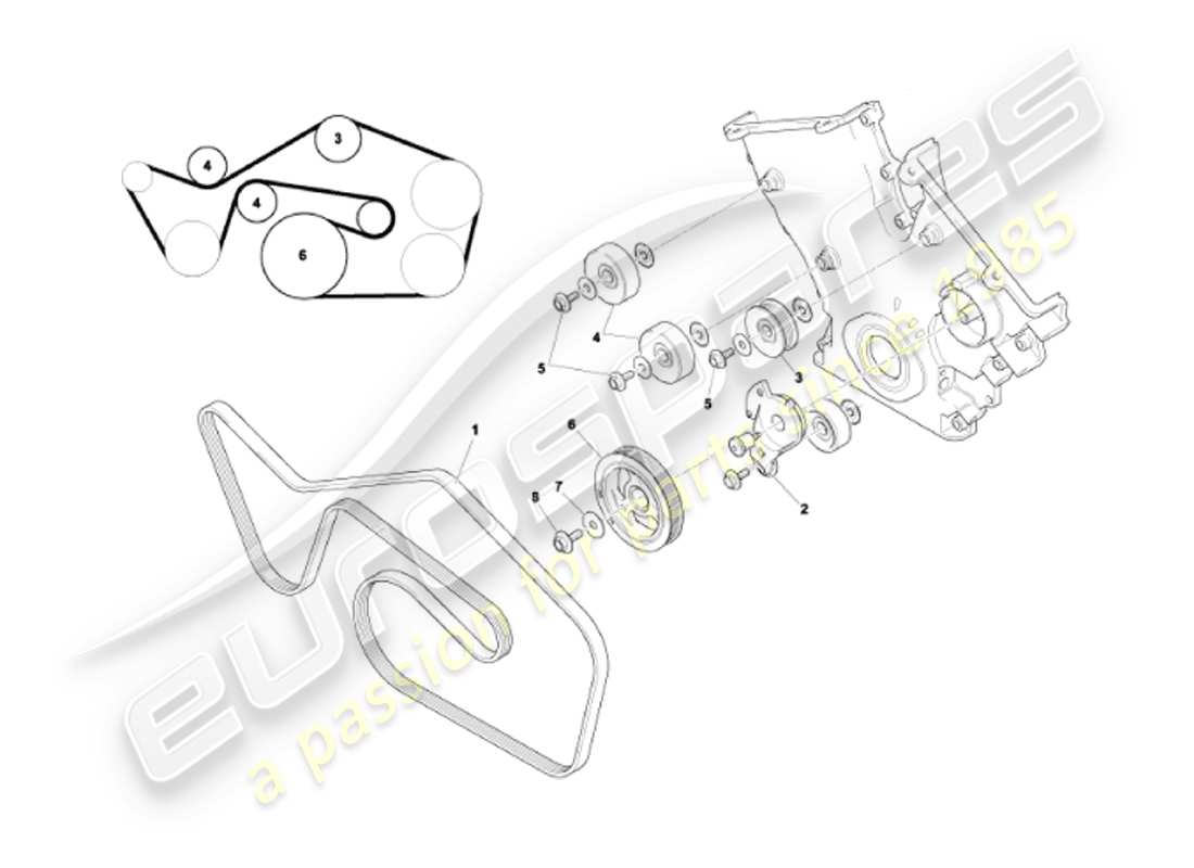 aston martin vanquish (2007) diagrama de piezas de correas de transmisión, tensores y poleas
