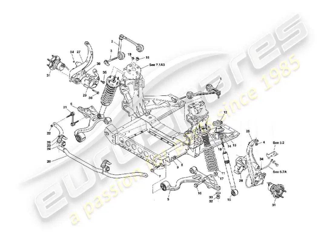 aston martin vanquish (2007) diagrama de piezas de la suspensión delantera