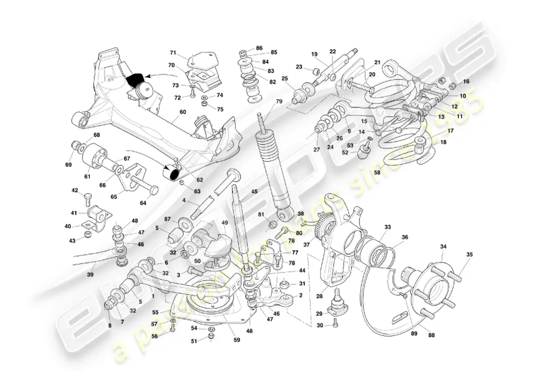 aston martin db7 vantage (2003) diagrama de piezas de la suspensión delantera