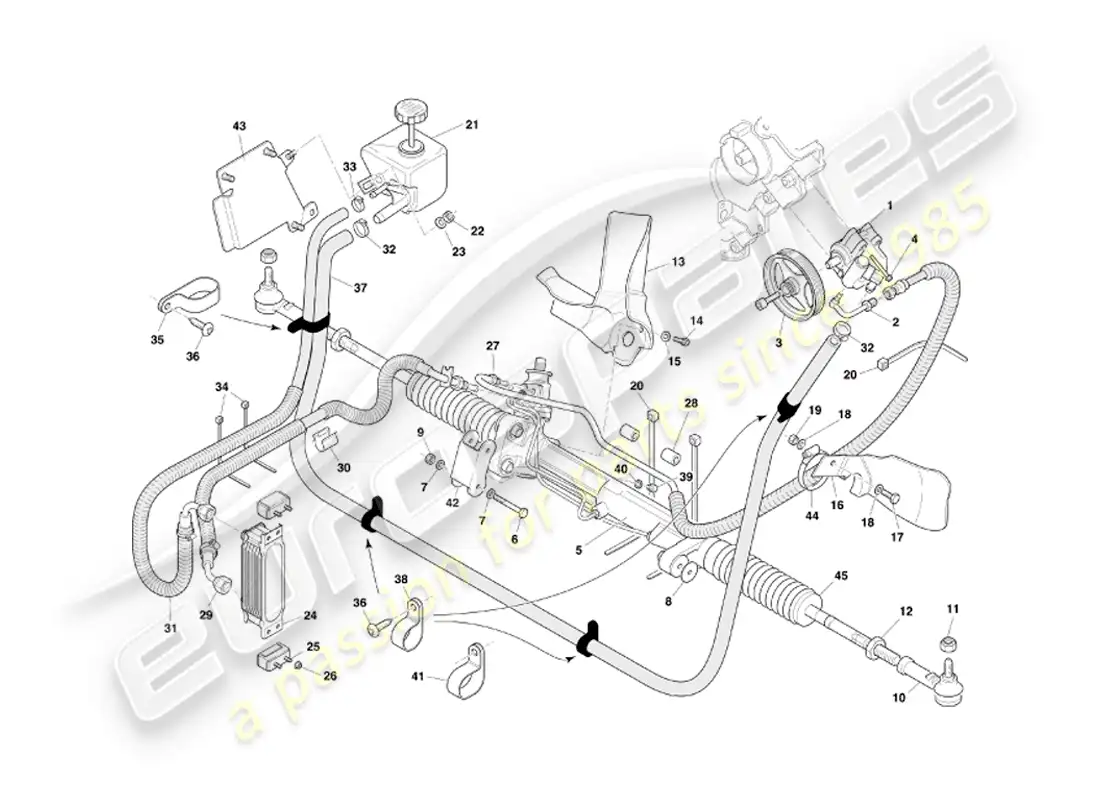 aston martin db7 vantage (2003) diagrama de piezas de la dirección asistida