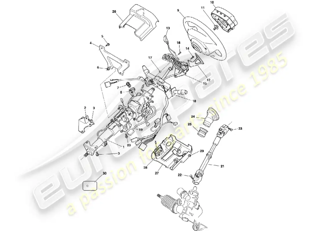 aston martin vanquish (2001) columna de dirección diagrama de piezas