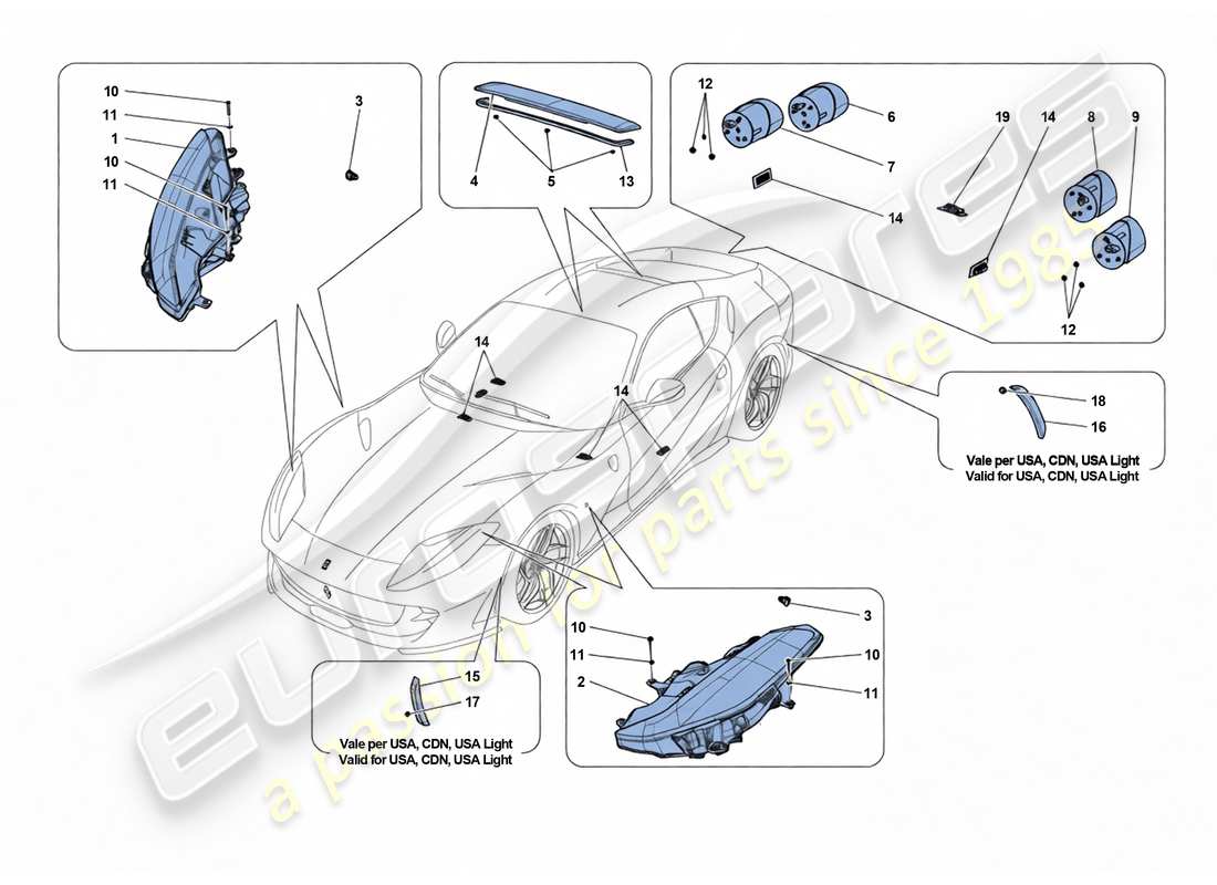 ferrari 812 superfast faros y luces traseras diagrama de piezas