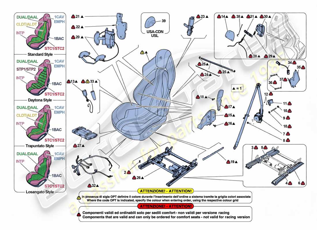ferrari 812 superfast asiento delantero - cinturones de seguridad, guías y ajuste diagrama de piezas