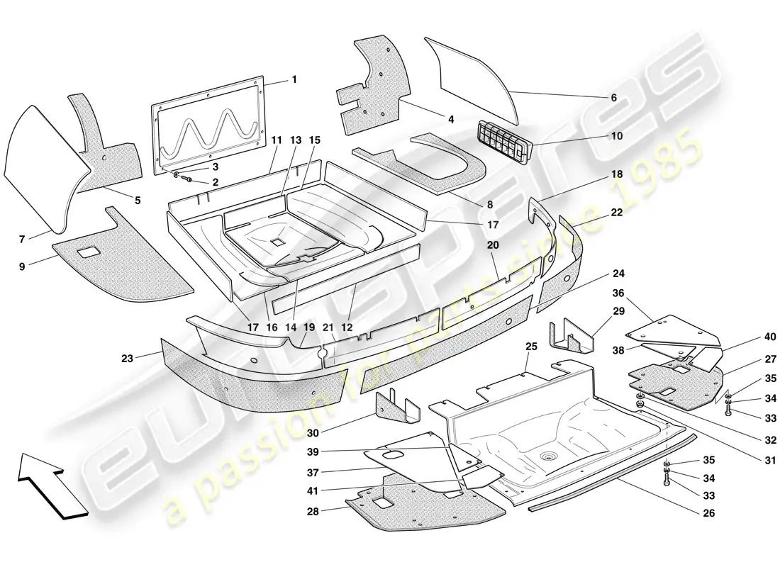 ferrari 599 gto (usa) aislamiento del maletero diagrama de piezas