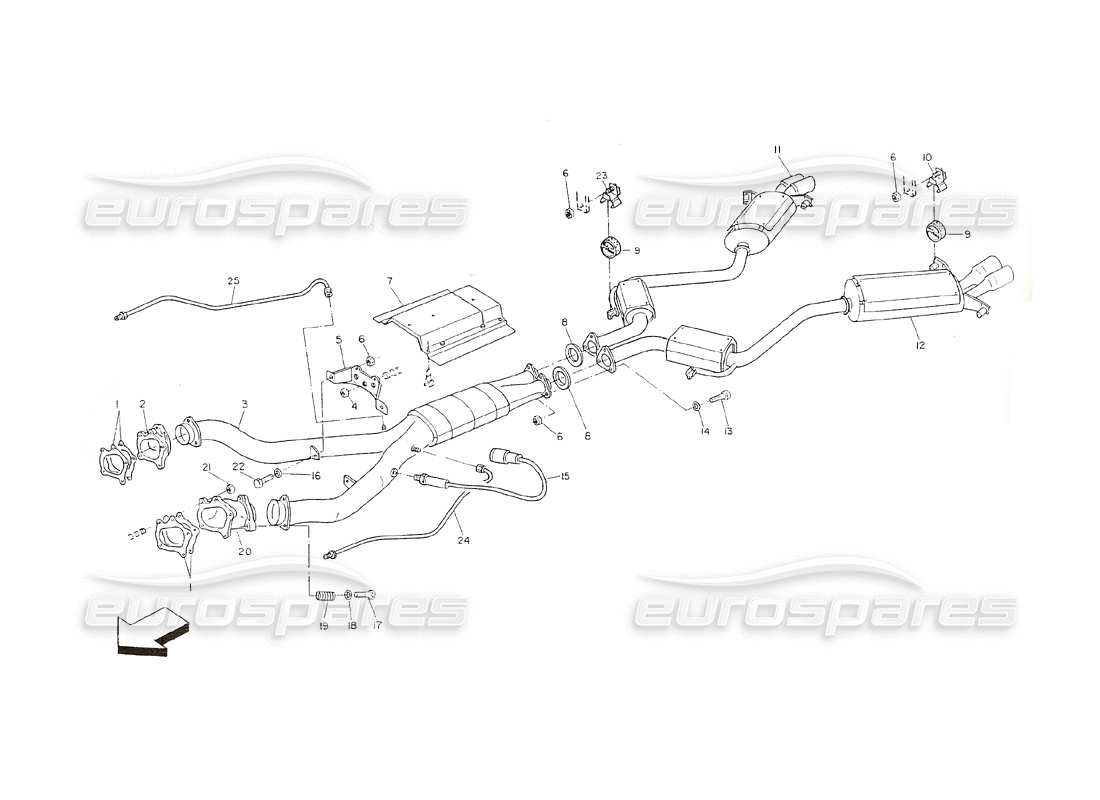 maserati shamal sistema de escape (versión ch) diagrama de piezas