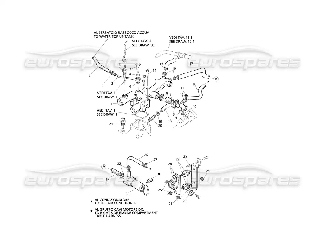 maserati qtp v8 evoluzione diagrama de piezas de calefacción de cabina de refrigeración del motor (transmisión derecha)