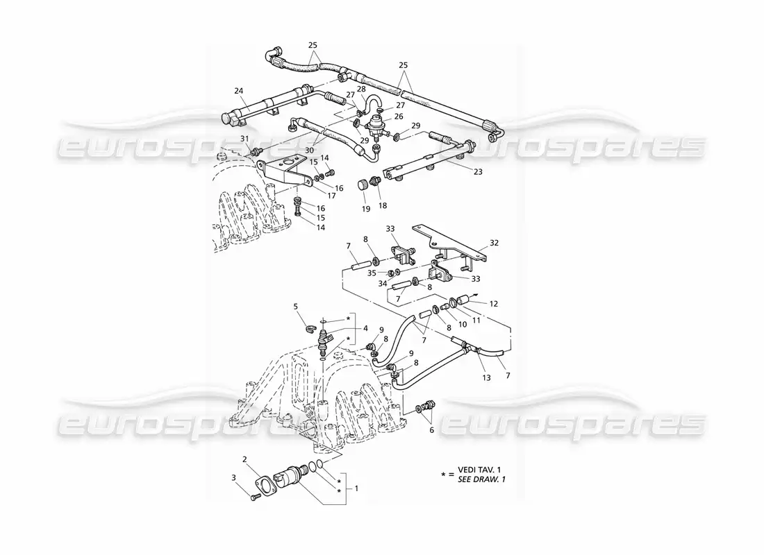 maserati qtp v6 evoluzione colector de admisión y sistema de inyección diagrama de piezas