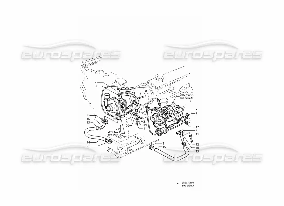 maserati ghibli 2.8 (abs) lubricación de turbosopladores diagrama de piezas