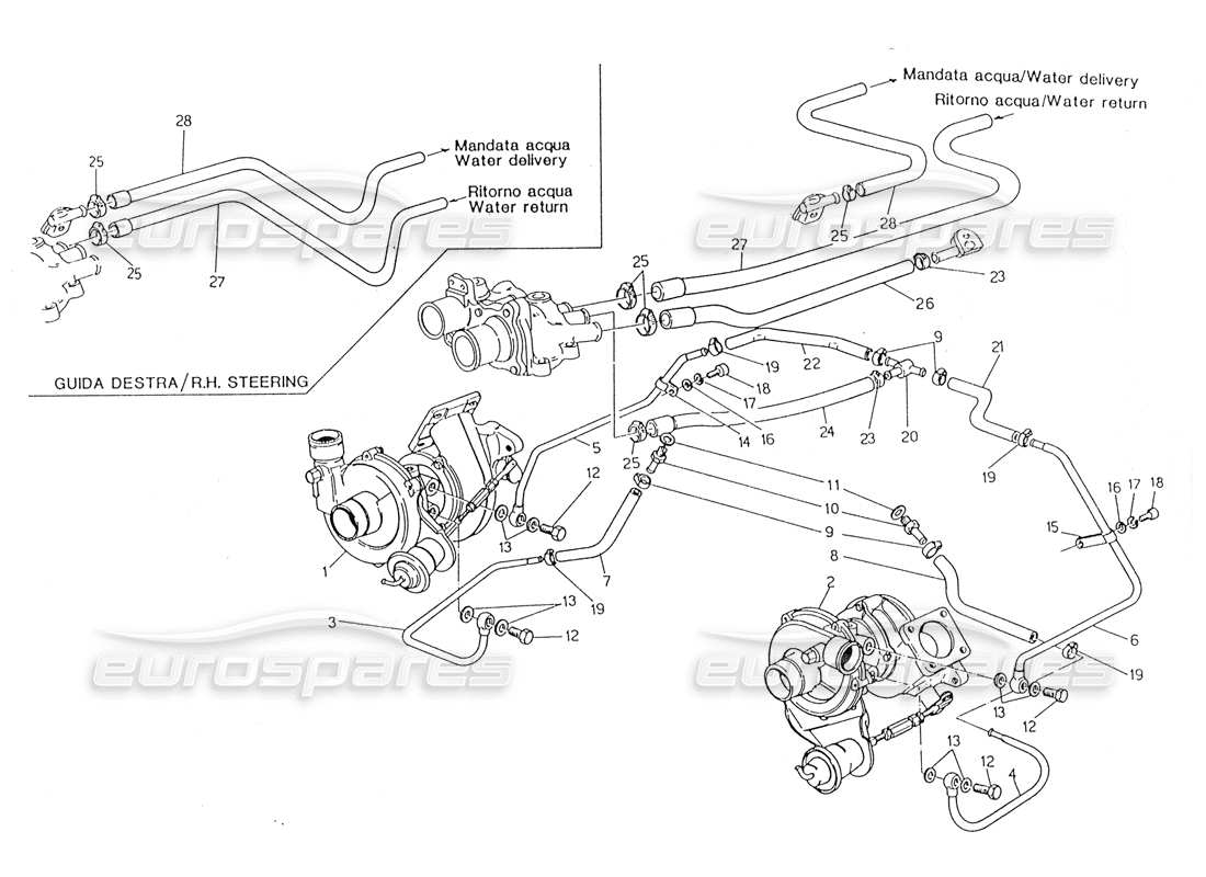 maserati 228 turbosopladores enfriados por agua diagrama de piezas