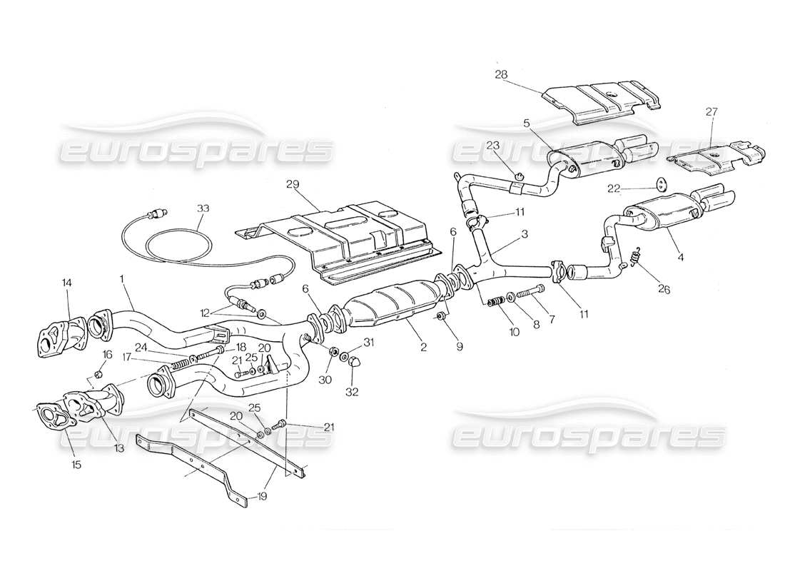 maserati 228 sistema de escape con catalizador diagrama de piezas