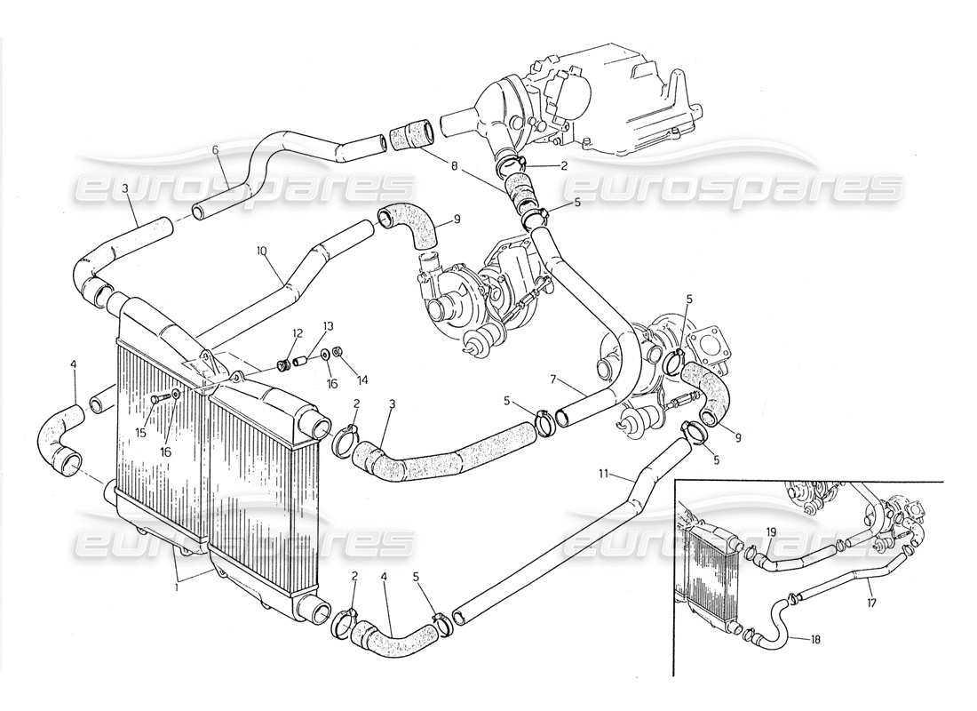 maserati 228 intercambiador de calor: diagrama de piezas de tuberías