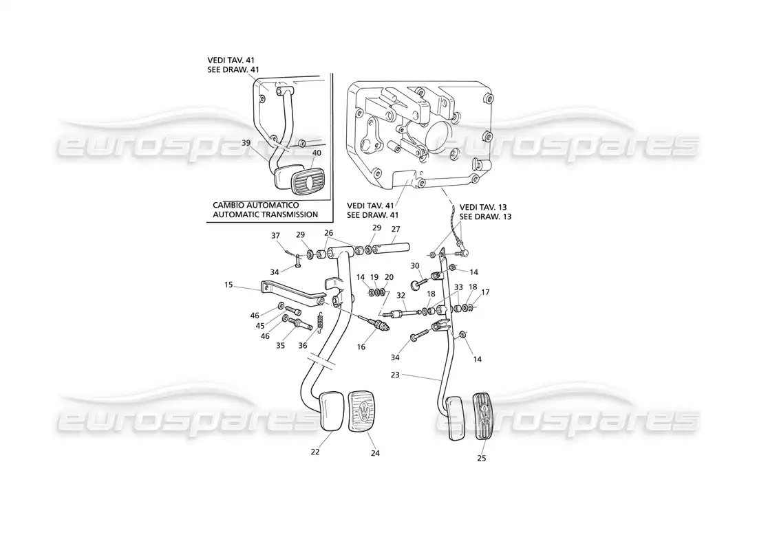 maserati qtp v8 evoluzione diagrama de piezas de los pedales de freno y acelerador (transmisión izquierda)