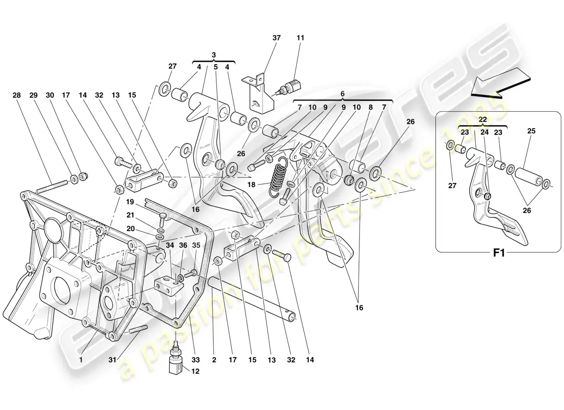 ferrari f430 spider (usa) pedalera diagrama de piezas