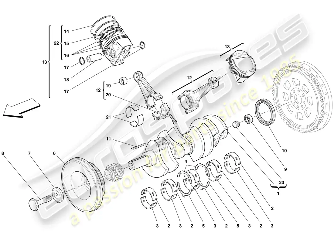 ferrari f430 scuderia spider 16m (rhd) cigüeñal - bielas y pistones diagrama de piezas