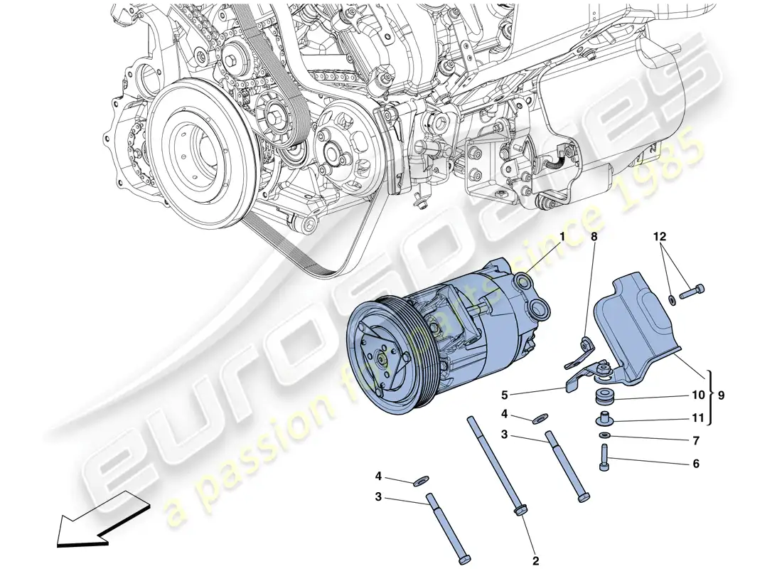 ferrari 458 italia (rhd) compresor del sistema de ca diagrama de piezas
