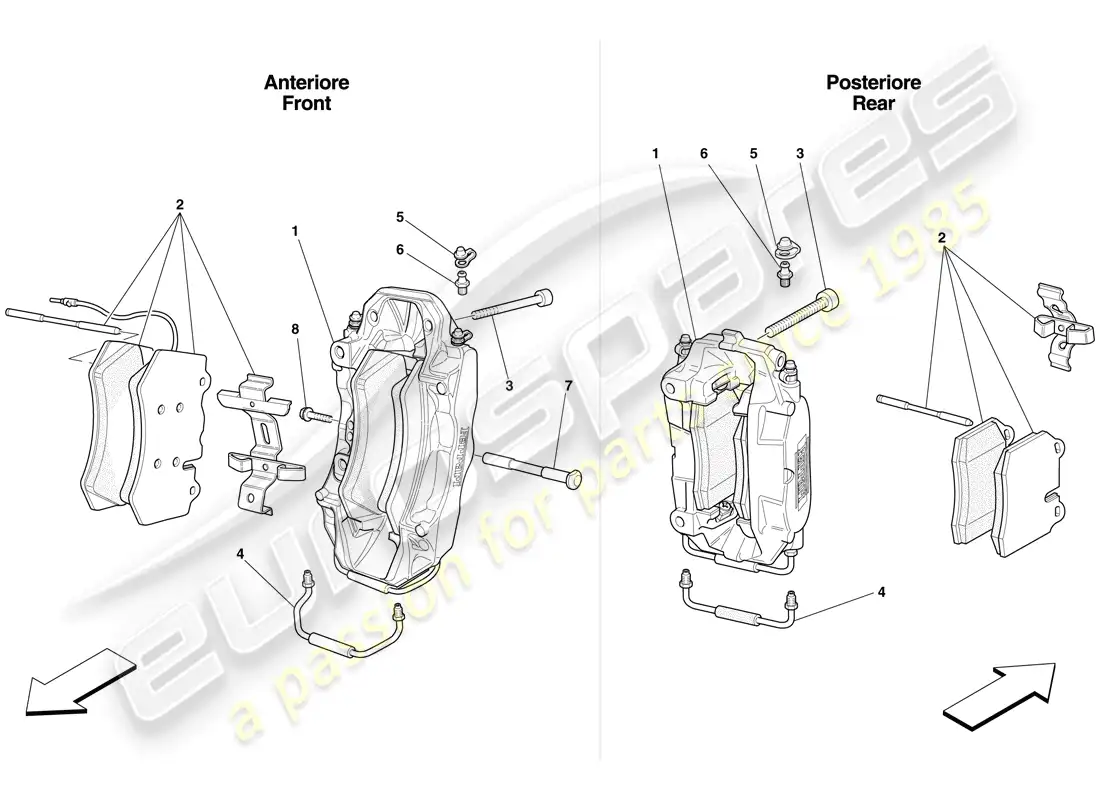 ferrari f430 scuderia spider 16m (europe) pinzas de freno delantero y trasero diagrama de piezas