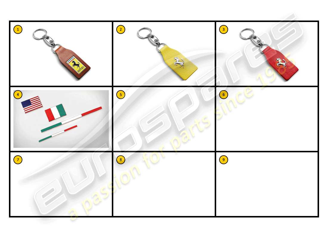 ferrari ff (accessories) diagrama de piezas de insignias y llaveros