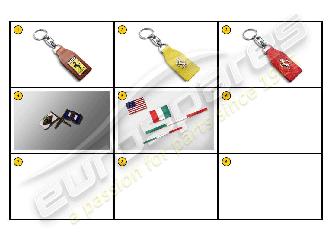 ferrari f430 spider (accessories) equipo - diagrama de piezas de insignias y llaveros