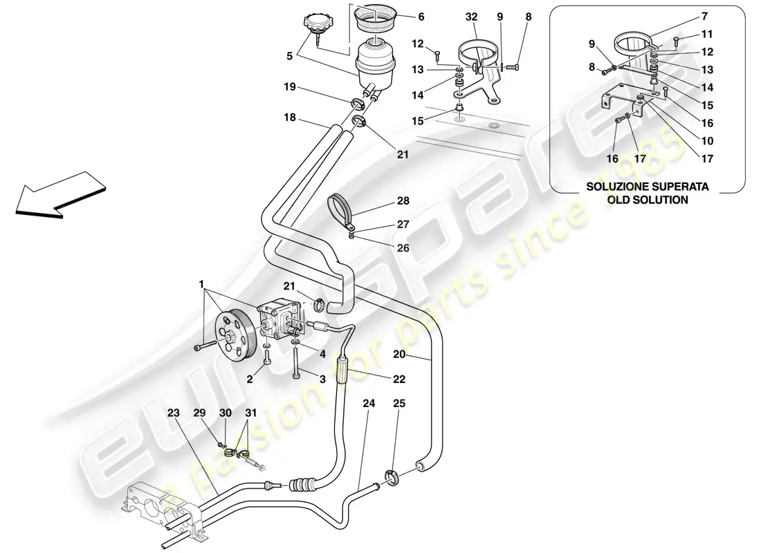 ferrari f430 spider (usa) bomba de dirección asistida y depósito diagrama de piezas