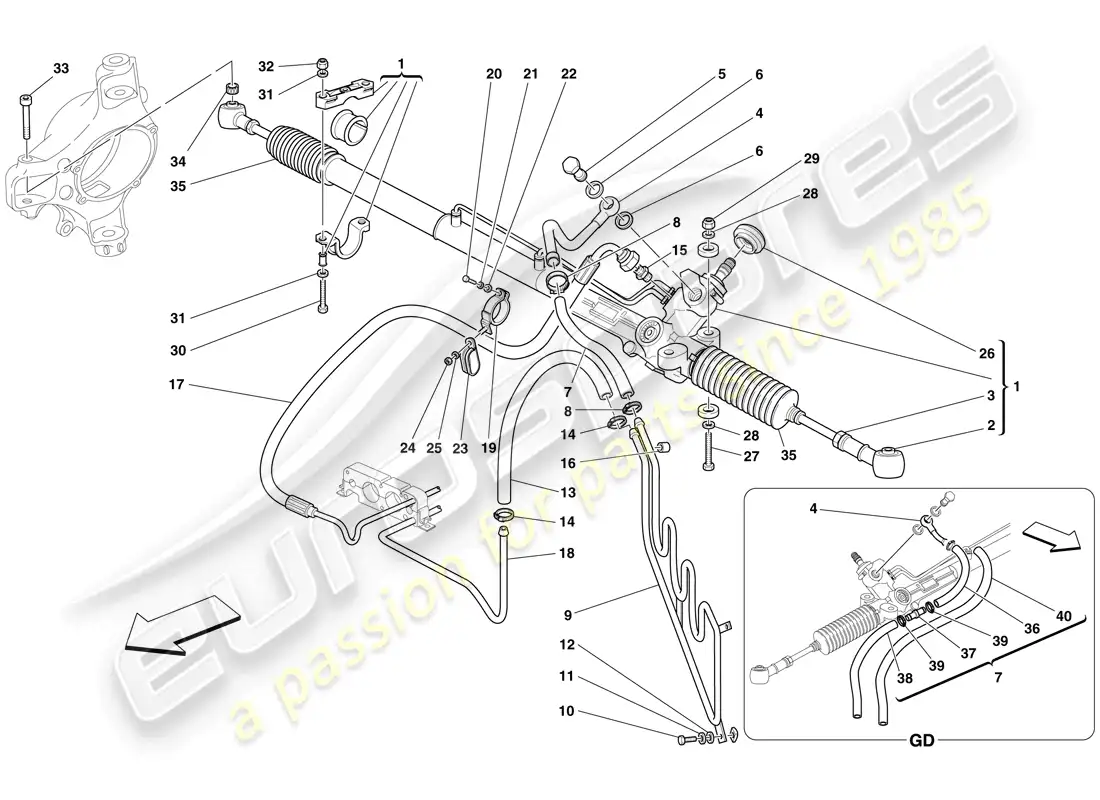 ferrari f430 spider (usa) caja de dirección asistida hidráulica y bobina serpentina diagrama de piezas