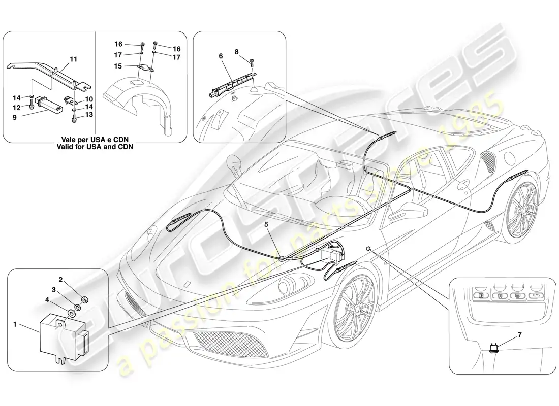 ferrari f430 scuderia spider 16m (usa) sistema de control de presión de neumáticos diagrama de piezas