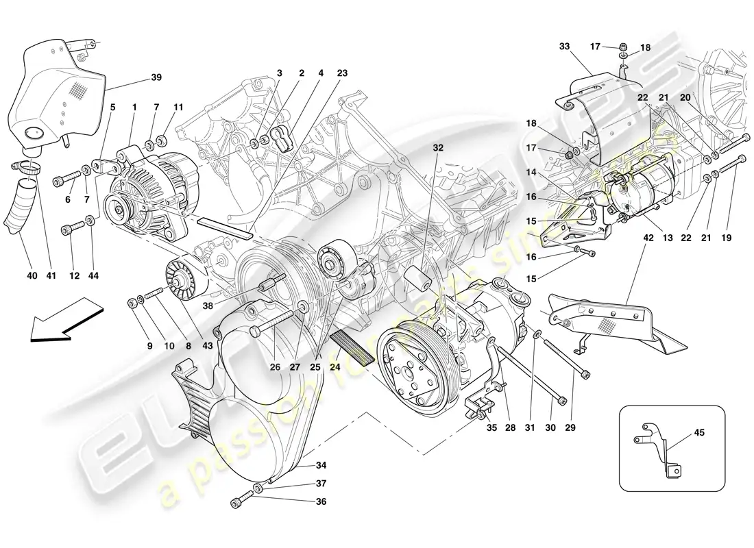 ferrari 599 gto (rhd) alternador, motor de arranque y compresor de ca diagrama de piezas