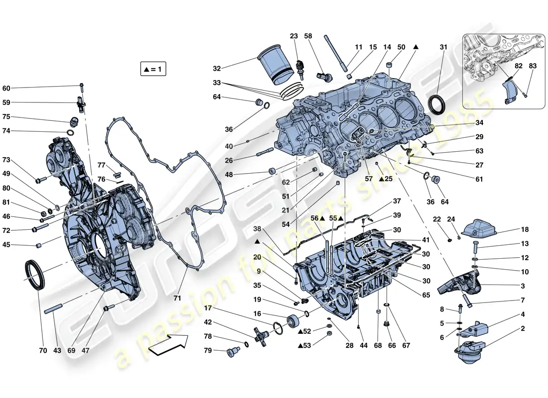 ferrari 488 spider (rhd) crankcase diagrama de piezas
