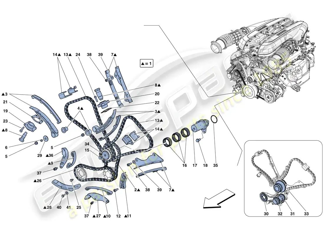 ferrari 812 superfast (rhd) sistema de tiempo - conducción diagrama de piezas