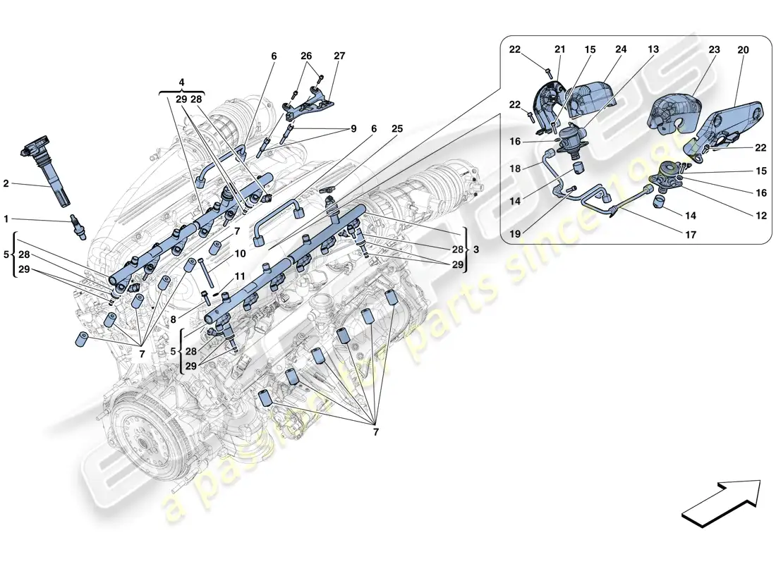 ferrari f12 tdf (usa) inyección - sistema de encendido diagrama de piezas