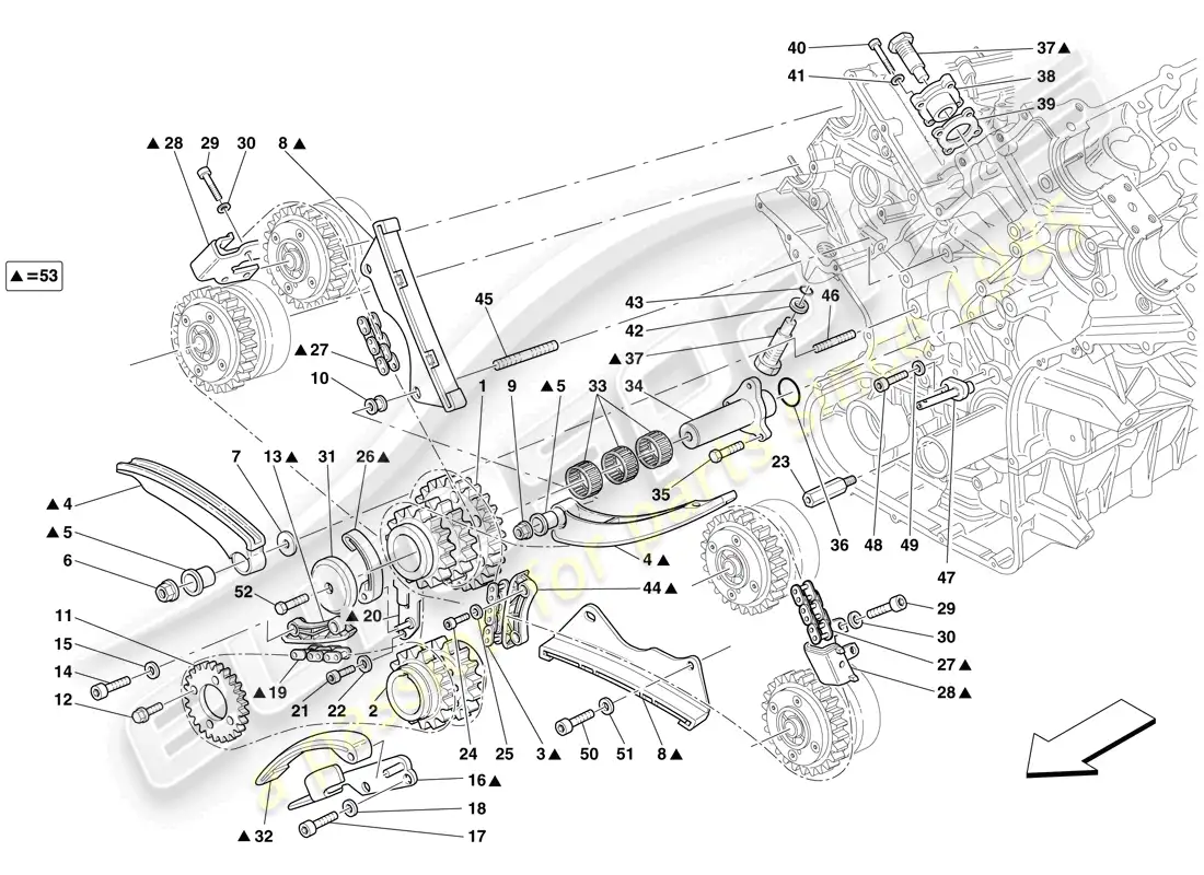 ferrari 599 gtb fiorano (usa) sistema de tiempo - conducción diagrama de piezas