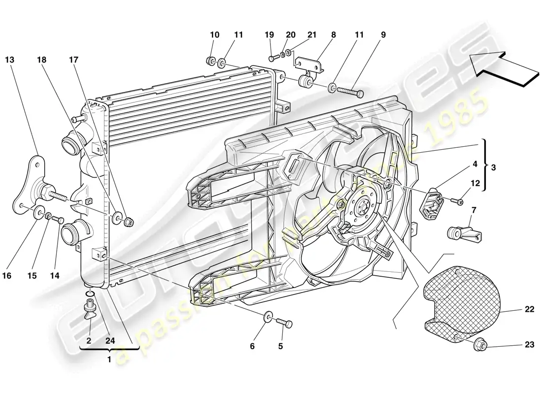 ferrari f430 scuderia (europe) radiadores del sistema de refrigeración diagrama de piezas